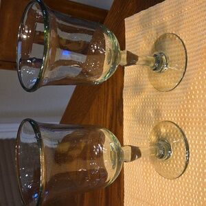 Pottery Barn Casa Recycled 8" Clear Green Glass Goblets - Set of 2